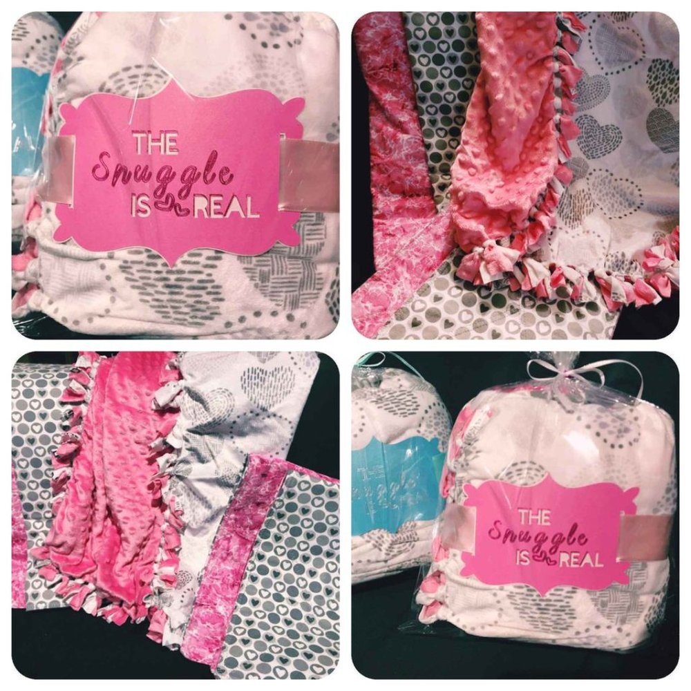 Pink Hearts Baby Blanket Gift Set
